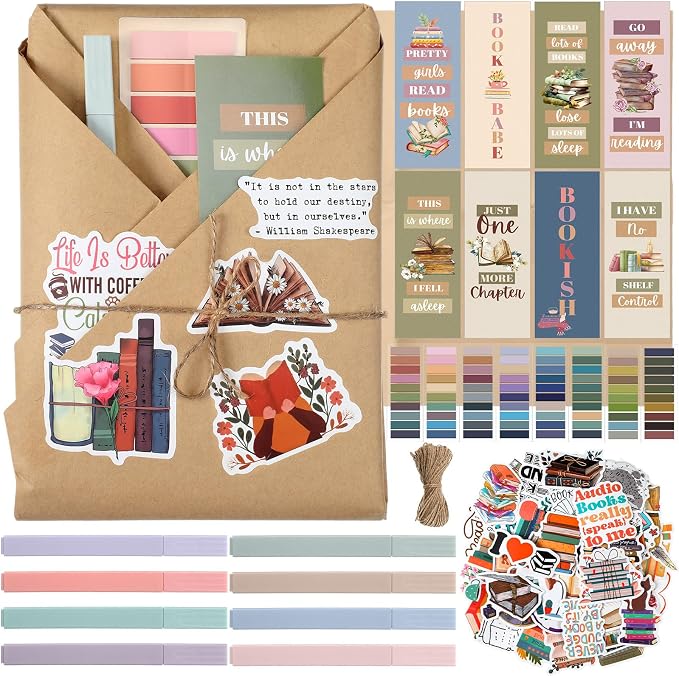 Resurhang 24 Set Blind Date with a Book Gift Box Supplies Kits Librarian Gift Excluding Books Bookish Club Gifts Bulk for Women Lovers Bookish Readers Gifts for Teachers Friends Men (Brown)