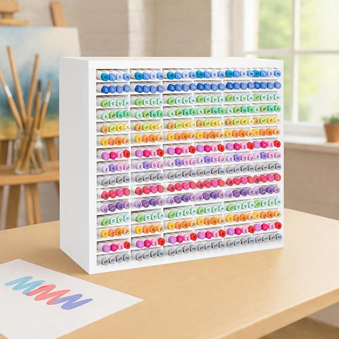 PROLEE Marker Storage Organizer for 360 Markers,Wooden Alcohol Marker Holder with 90 Slots,Markers Pens Pencils Art Supply Storage Rack for Desk Home Classroom Office Decor, White