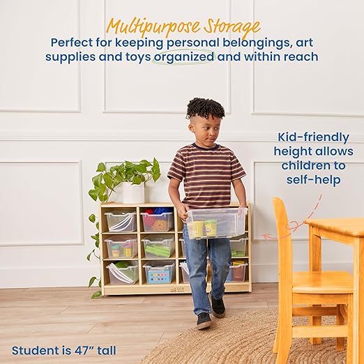 ECR4Kids 12 Cubby Tray Cabinet with Scoop Front Storage Bins , Classroom Furniture, Clear, 12-Piece