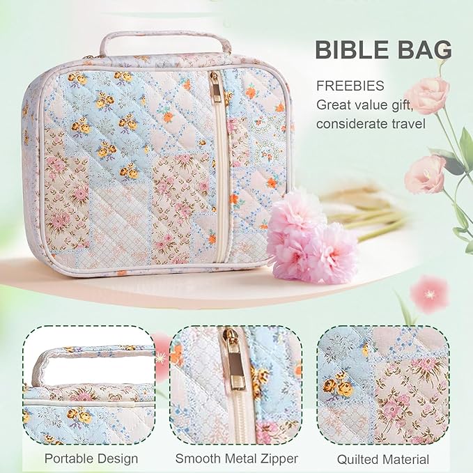 Bible Cover Case for Women, Bible Bags Large Quilted Bible Cover with Bible Study Supplies Accessories Church,Classroom,Campus,Neighborhood Association (Colorful,M/L)