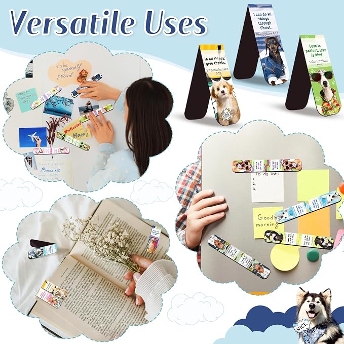 100 Pack Bible Magnetic Bookmarks Christian Magnet Bookmark Clips for Women Men Book Lovers Bible Lovely Puppy Page Markers for School Office Home Reading Supplies,Printing on 2 Side（50 Cat & 50 Dog）