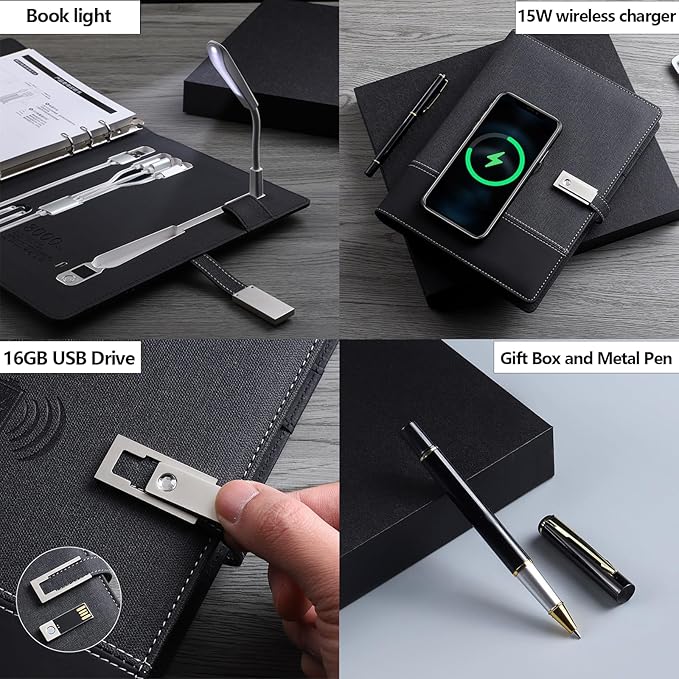2026 Planner,Personalized Notebook with Power Bank &15W Wireless Charger,Travelers Notebook with Light, Refillable Notebook,Professional Notebook for School.