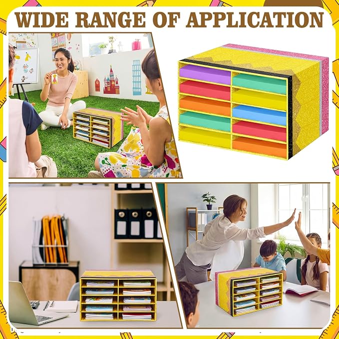 Colingmill 2 Pcs Pencil Classroom Paper Storage Organizer Construction Paper Storage Desktop Mailbox File Sorter Literature Cardboard Organizer for Home Office School, 19.7 x 12.4 x 11.8 Inch