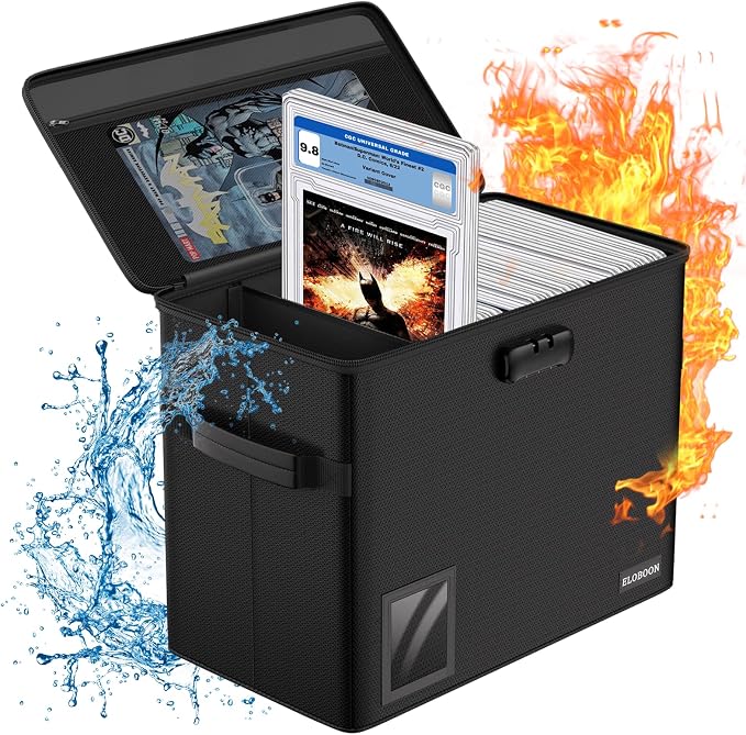 Graded Comic Book Storage for 30 Comics, Fireproof & Water-Resistant & Moistureproof Stackable CGC Comic Book Box with Label Window and Lock, Comic Book Case with Internal Triple Dividers