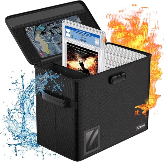 Graded Comic Book Storage for 30 Comics, Fireproof & Water-Resistant & Moistureproof Stackable CGC Comic Book Box with Label Window and Lock, Comic Book Case with Internal Triple Dividers