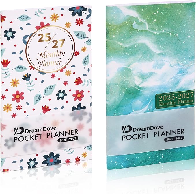2026-2027 Monthly Pocket Planner/Calendar , 2 Year Small Size Academic Planner With Daily Quotes Hardcover Agenda Book Perfect Organizer for Purse,Planning, Organizing, and Office Use (Floral+Starry Sky Green)