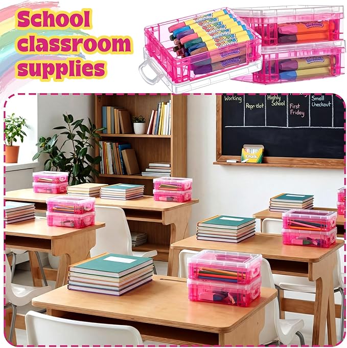 Suzile 40 Pcs Plastic Crayon Boxes Holds 24 Crayon with Snap Lid Storage Container Clear Stackable Case for School Office Classroom Supplies Pen Pencil Craft(Red)