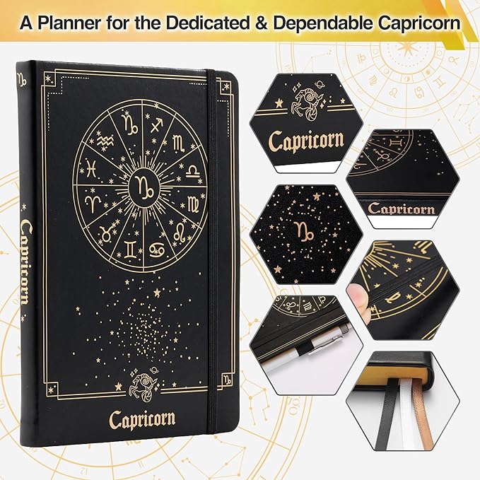 AuroPlanner Capricorn Zodiac Undated Planner – Monthly Weekly Daily Astrology Portable Journal Notebook, A5 (5.8” × 8.3”), 160 Pages 4-Month Layout, 100 GSM Paper