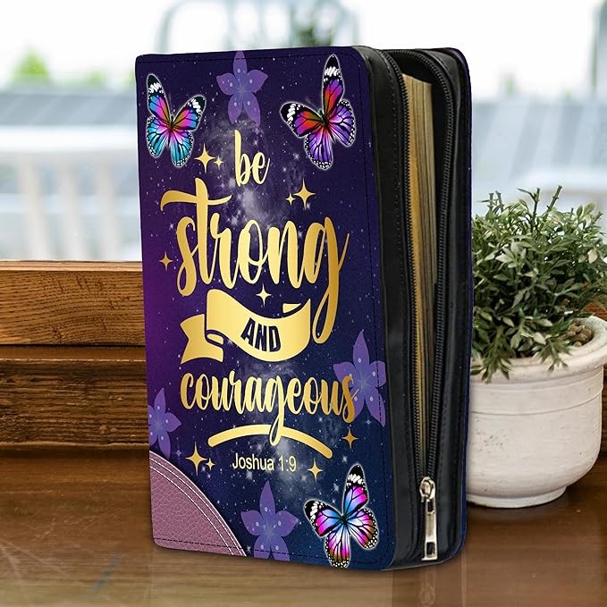 Custom Leather Bible Cover with Name – Personalized Bible Case for Women Zippered with Handle, Bookmark & Storage Pockets, Christian Gift for Mom, Daughter, Grandma (Butterfly, M-2XL)