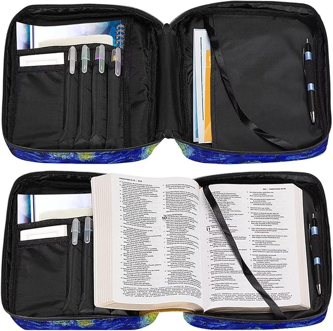 Suobstales Night Sky Bible Cover for Women Men, Starry Sky Carrying Book Case Church Bag Bible Protective with Handle and Zippered Pocket Bible Holder