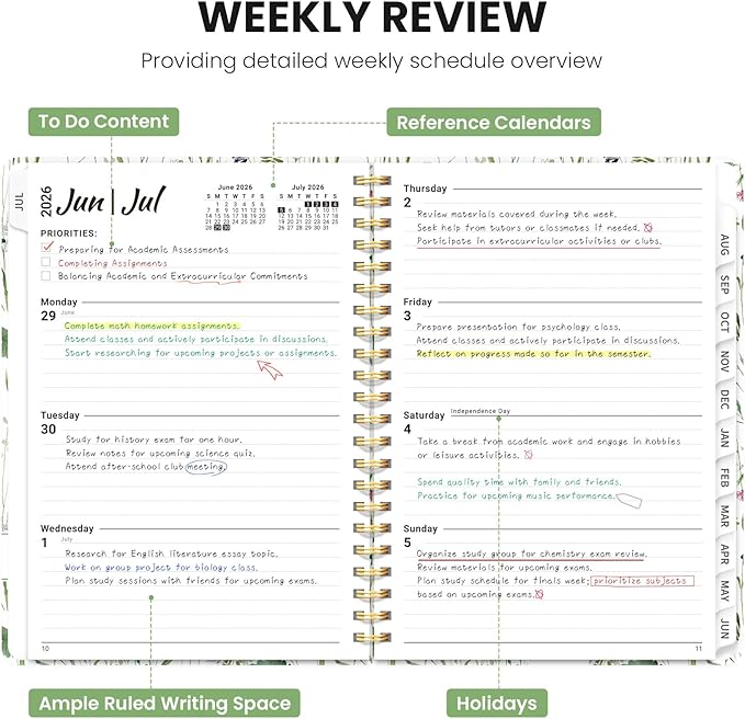 Planner 2026-2027, Monthly and Weekly Academic Planner July 2026 - June 2027, Hardcover Student Teacher Planning Agenda Calendar Book with Tabs, Perfect for Office School Supplies, A4 (8.5" x 11") - Spring Flowers