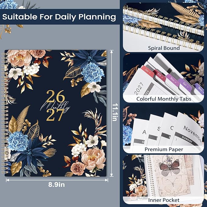 2026-2027 Monthly Planner - 9'' x 11'', Monthly Planner/Calendar 2026-2027, from JUL.2026 - Dec. 2027, 18 Month Calendar with Tabs, Premium Paper, Twin-wire Binding, Inner Pocket, Note Pages