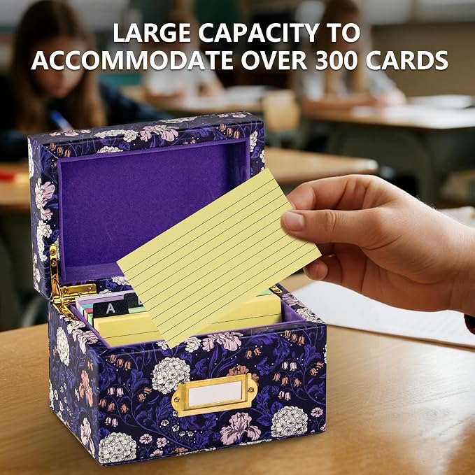 3x5 Index Card Holder, Leather Organizer Box with 300 Flash Cards, 30 Plastic Dividers & 2 Letter Stickers,Flash Recipe Card Holder Box for Home Office Kitchen (Index Card Holder-B)