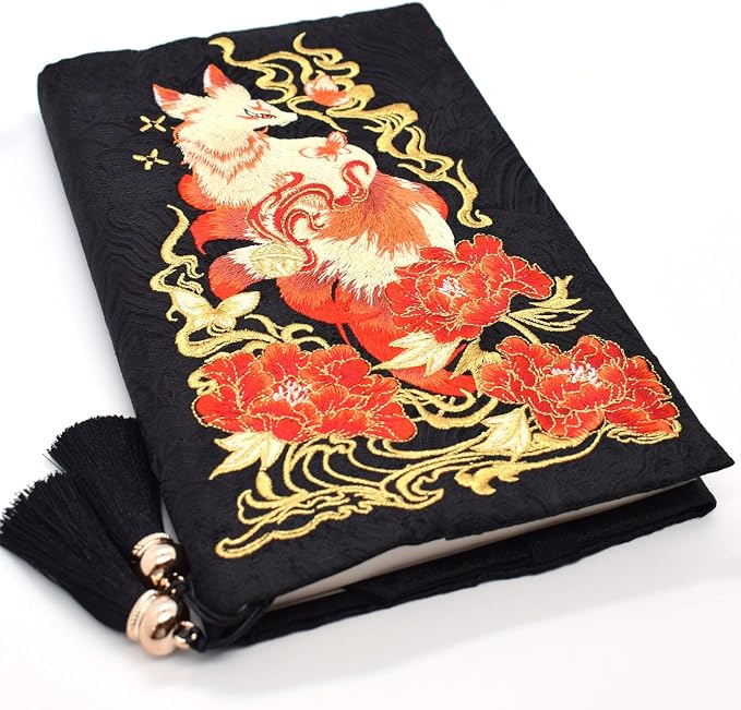 BLBMH 6x9 Bible Book Cover for Women, Non-Stretch Fabric Protector for Paperback, Handmade Soft Cloth Sleeve with Bookmark for Journals Notebooks | Privacy Reading Gift - Kitsune