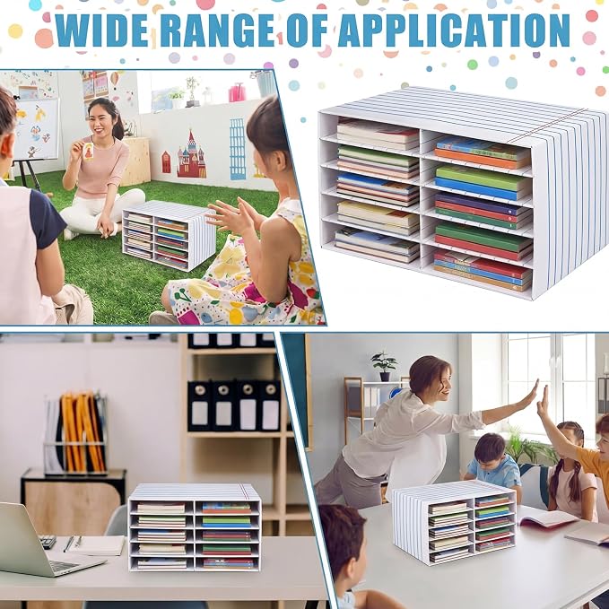 Colingmill 2 Pcs Notebook Classroom Paper Storage Organizer Construction Paper Storage Desktop Mailbox File Sorter Literature Cardboard Organizer for Home Office School, 19.7 x 12.4 x 11.8 Inch