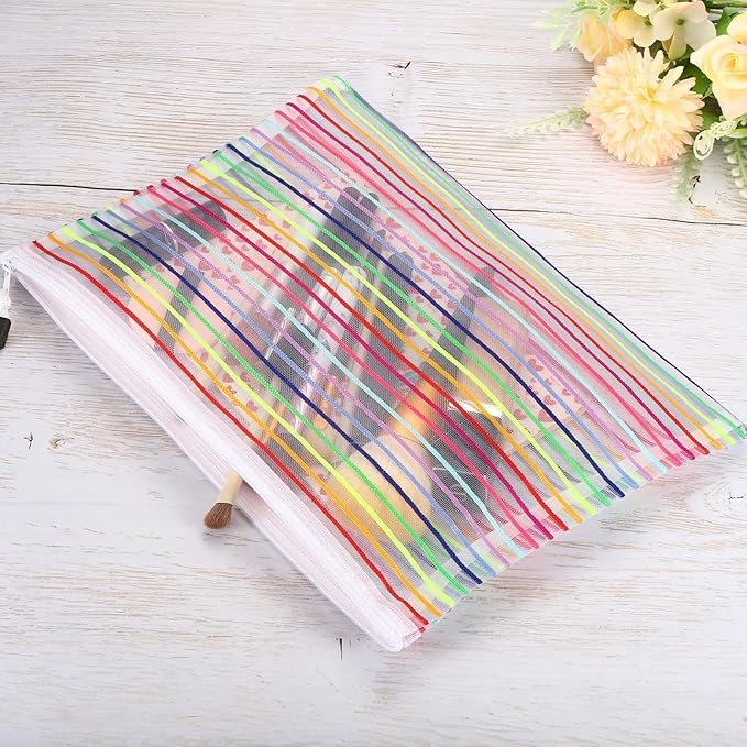 PATIKIL Mesh Zipper Pouch, 12 Pack Nylon A4 Size Pen Pencil Case Document Toiletry Cosmetic Makeup Zipper Travel Pouch Organizer for Office, White
