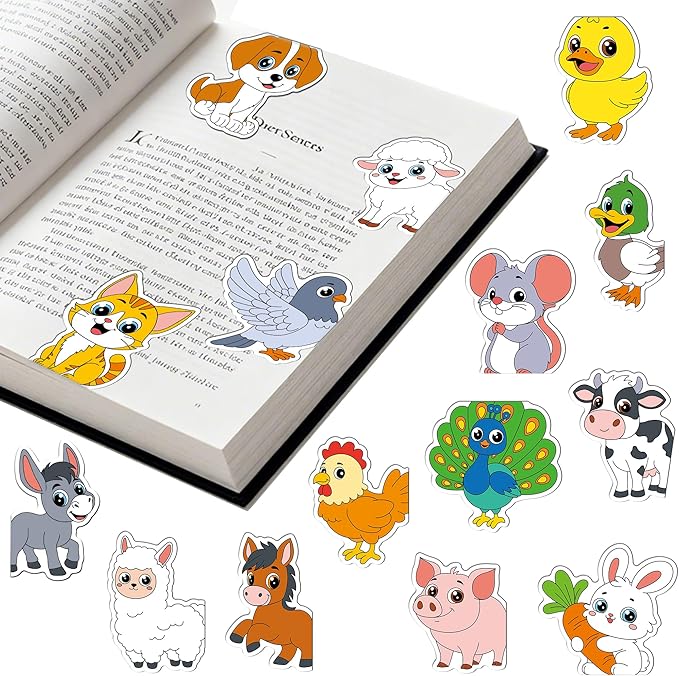 15Pack Cute Farm Animal Bookmark Magnetic Bookmarks for Reading Women Men Kids Teacher Book Lovers Gifts, Unique Personalized Bookmarks Bulk Magnet Bookmark Clips Pretty Funny Page Book Markers