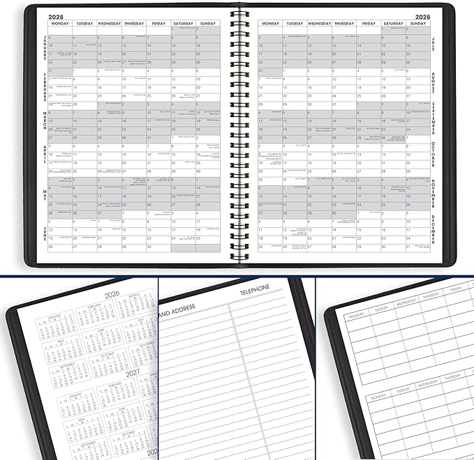 AT-A-GLANCE Planner 2026-2027 Monthly Academic 18-Month July-December Calendar Notebook, 7" x 8-3/4", Black (7012705)