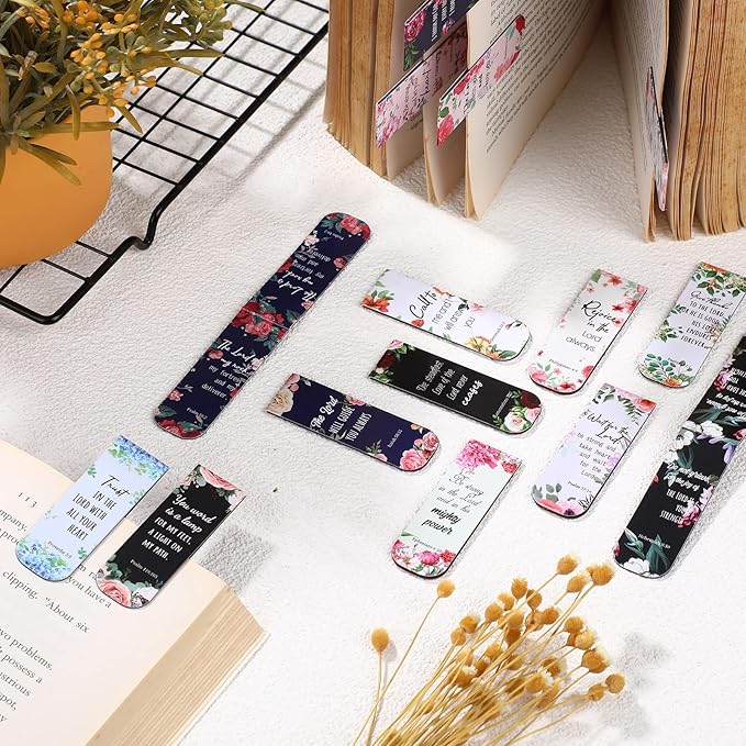 Zonon 48 Pcs Bible Verse Magnetic Christian Bookmarks 0.8x4.7in Inspirational Scripture Book Marker for Mother Women Men Religious Motivational Flower Page Clips Book Lover Reading Gift(Elegant Style)