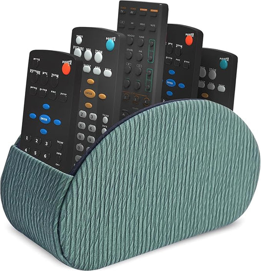 Remote Control Holder, PU Leather Remote Caddy Desktop Organizer with 5 Spacious Compartments for TV Remotes/Media Controllers/Office Supplies (1-Wood Green