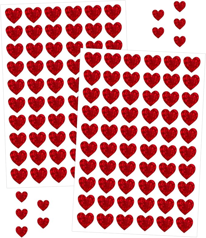 Anwyll 3000Pcs Heart Stickers - 1/2Inch Holographic Red Heart Stickers Tiny Mini Small Heart Shape Sticker Self Adhesive Happy Valentines Day Heart Love Sticker for Envelope Card Crafts Gift Wrapping