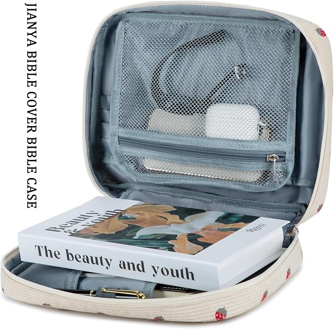 JIANYA Bible Cover Case for Women, Bible Book Cover Carrying Case with Handle and Zippered Pocket, Gifts for Women
