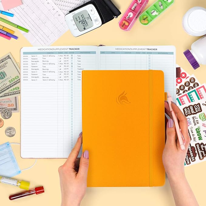 Clever Fox Large Medical Planner 12-Month – Medical Notebook, Health Diary, Wellness Journal to Track Health – 12 Months, 7x10.5″ (Amber Yellow)