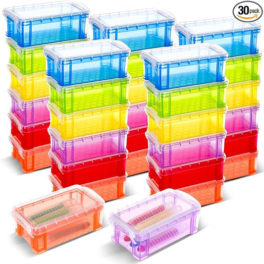 Briwooody 30 Pcs Color Plastic Crayon Box with Lid Color Clear Crayon Organizer Stackable Storage Container Bulk Pastel Holder Case for Office School Classroom Supplies Pen Pencil Art(6 Colors)