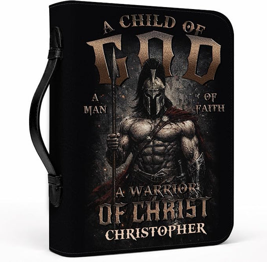 Custom Leather Bible Cover with Name – Personalized Bible Case for Women Zippered with Handle, Bookmark & Storage Pockets, Christian Gift for Mom, Daughter, Grandma (A Child of God, M-2XL)