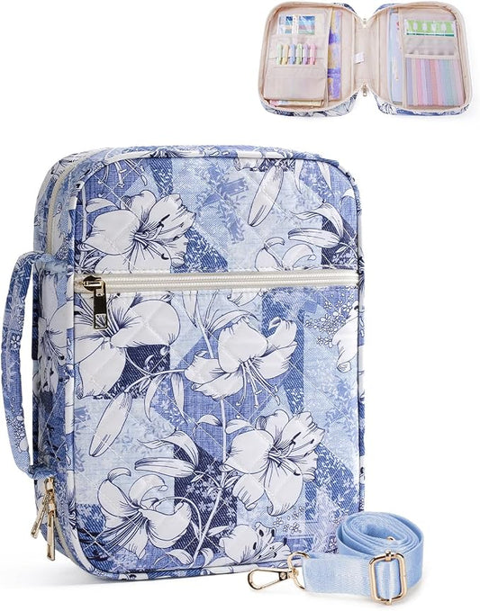 WANDF Bible Cover Case for Women, Quilted Bible Bag with Strap (M,Blue) | Large Capacity, Bible Study Supplies, Church Service, Journaling Accessories, Christian Gifts
