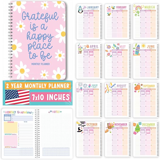 2026-2027 Monthly Planner - 2 Year Monthly Planner 2026-2027, Month Calendar Planners 2026 to 2027, Calendar Book, Pink Month Planners & Organizers