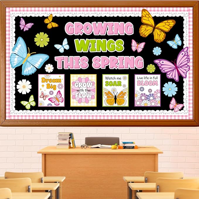 Summer Spring Butterfly Bulletin Board Decoration Set, Spring Grow Classroom Decorations Flower Butterflies Motivational Poster Cutouts May June Library School Nursery Wall Door Decor for Teacher