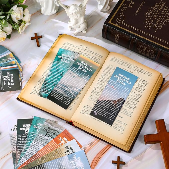 Motiskyy 100 Pcs Father's Day Emergency Numbers Bookmarks Gifts Christian Bookmarks Bulk Bible Verse Cards Inspirational Scripture Cards Bulk for Church Members Sunday School Gifts (Spanish)