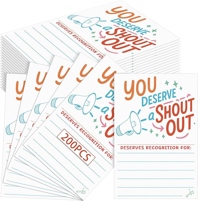 200 Count Shout out Cards for Teachers Students Employees Staff Office Positive Appreciation Recognition Team Classroom Good Behavior Incentive Reward Kudos Cards Postcard for Bulletin Board