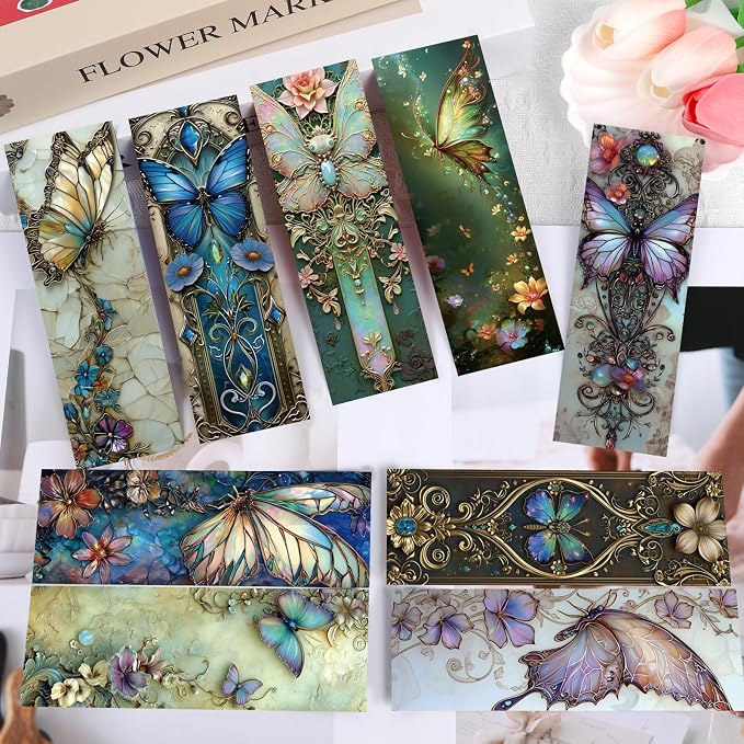 Fantasy Butterfly Bookmarks Gifts - 100 Pcs Fairy Tale Butterfly Bookmark Paper Floral Aesthetic Art Book Mark Page Clips for Women Men Book Lovers Students Teachers Bookish Reading Gifts