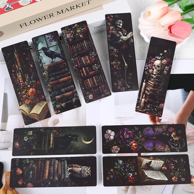 Dark Academia Bookmarks Gifts - 120 Pcs Gothic Vintage Flower Bookmark Dark Romance Book Mark Witchy Skull Rose Page Marker Clip for Women Men Book Lovers Students Teachers Bookish Reading
