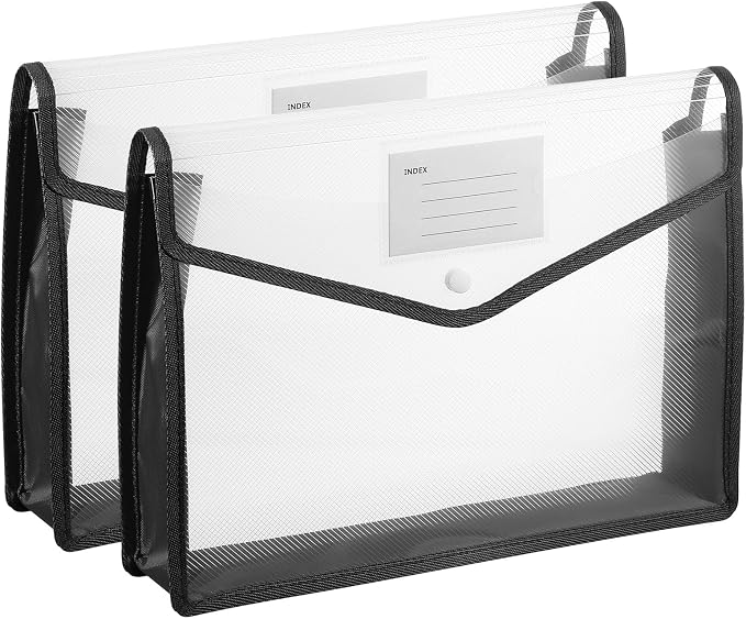 PATIKIL Plastic Expanding File Folders, 2 Pack A4 File Folder Envelopes Letter Size Document Organizer Supplies with Snap Closure for Classroom Office, Black, Horizontal