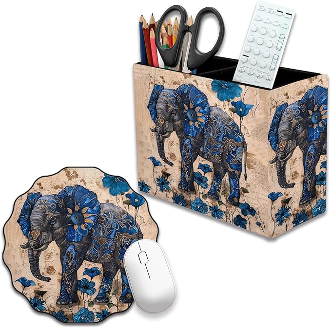 Pen Holder and Anti-Slip Mouse Pad Combination, Makeup Brush Storage Box, Tableware Storage Box, Suitable for Office and Home - Blue Spotted Weevil