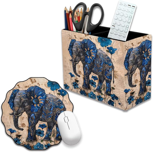 Pen Holder and Anti-Slip Mouse Pad Combination, Makeup Brush Storage Box, Tableware Storage Box, Suitable for Office and Home - Blue Spotted Weevil