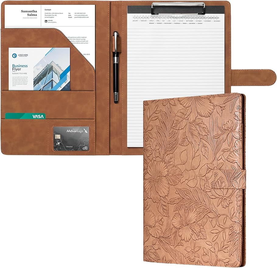 Clipboard Folder Padfolio, Mymazn Writing Portfolio Faux Leather Clipboards with Cover for Legal Pad Holder Letter Size A4 8.5 x 11 for Business Conference Notepad Clip Boards