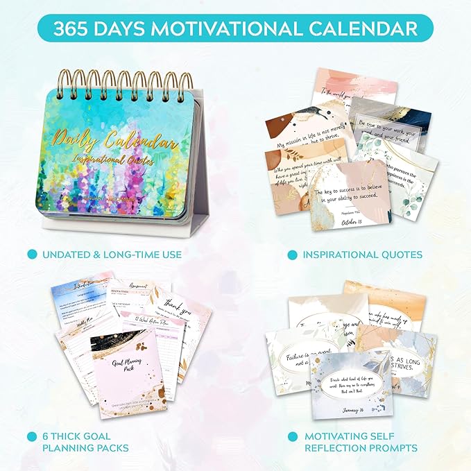 Motivational Calendar - Desk Calendar Standing Flip, Perpetual Calendar, 4.8"x5.5", Perpetual Desk Calendar With Inspirational Quotes, Office Desk Accessories For Women