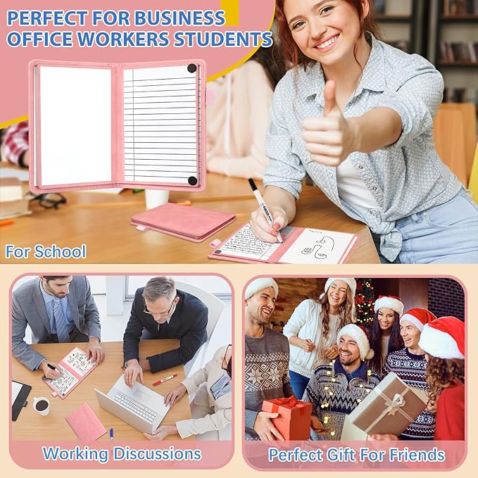 Feifeiya 6 Sides Dry Erase Notebook Portable Whiteboards Notebook Small Reusable College Ruled Lined Board Folding Mini Travel Dry Erase White Board for Office Study(Pink,A6: 5 x 7 Inches)