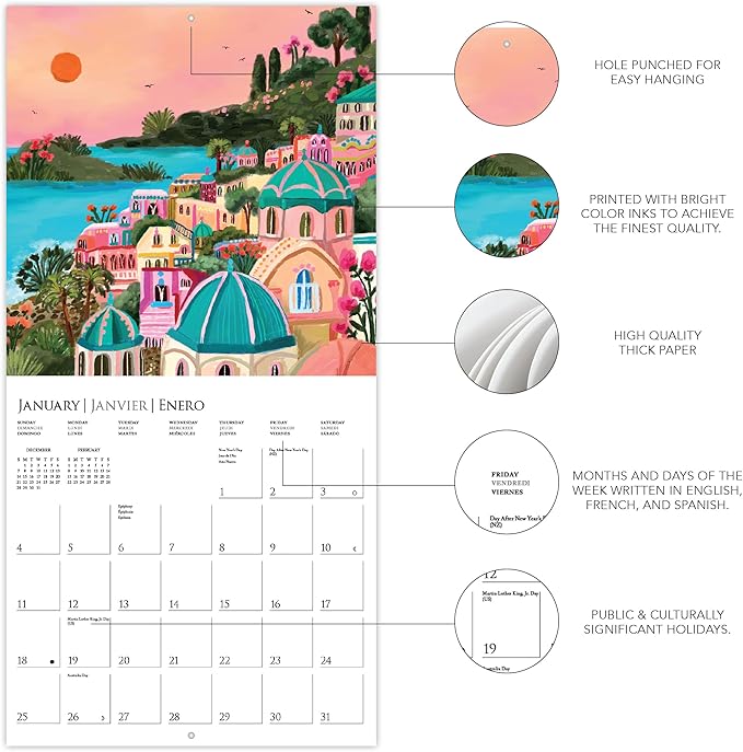 Graphique 2026 Around The World Wall Calendar | 12” x 12” | Thick Paper | Home & Office Organizer | Large Monthly Grid | 3 Languages & Marked Holidays | 4 Month Preview Page for 2027