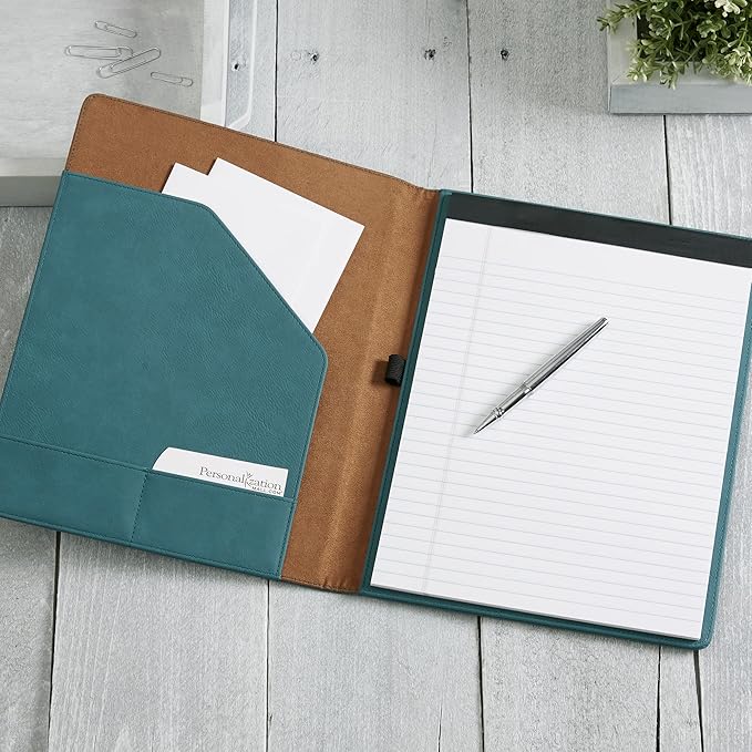Personalization Universe Signature Series Personalized Full Pad Portfolio - Custom Faux Leather with Notepad, Business Card Slots, and Pen Loop - Ideal for Business, Personal Use, Padfolio