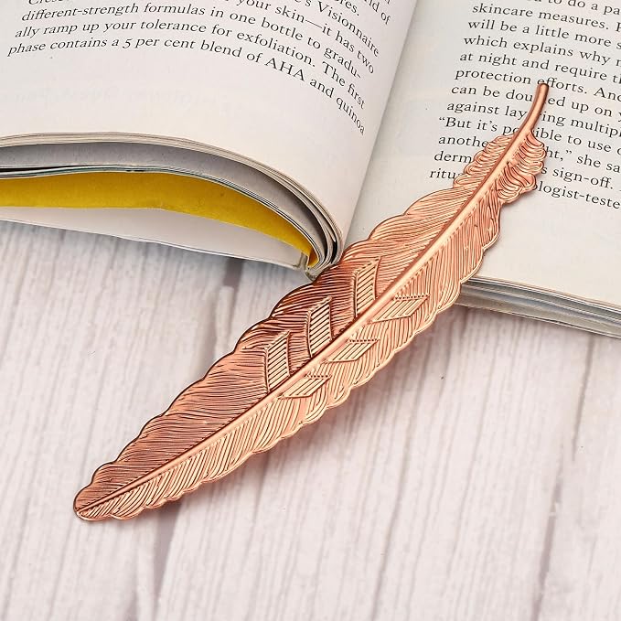 PATIKIL Metal Feather Bookmarks, 6 Pack Book Marks Page Markers Birthday Appreciation Gift for Women Teacher Reader Book Lovers, Rose Gold