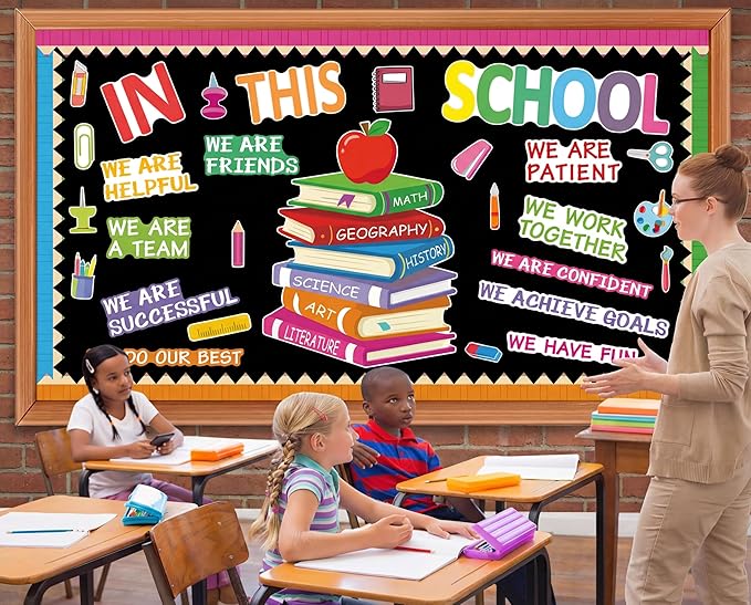 Motivational Bulletin Board Decoration Set Classroom Affirmation Station Bulletin Board in This School Classroom Cutouts for Back to School Elementary Home Wall Door Supplies