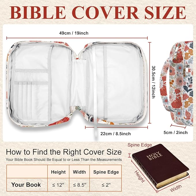 Bible Cover Case for Women Bible Case Set Bible Study Supplies Wildflower Bibles Book Covers with Bookmark and Stickers Bibles Cases with Handle Pocket Religious Easter Gifts for Women