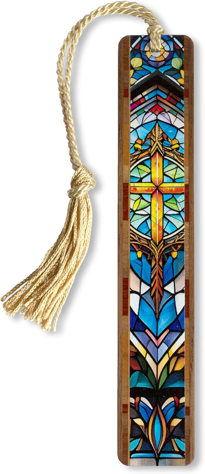 Gold Cross Wooden Bookmark | Stained Glass Inspired Christian Cross Design | Religious Bookmark Gift for Christians, Pastors & Church Members | Handmade in the USA