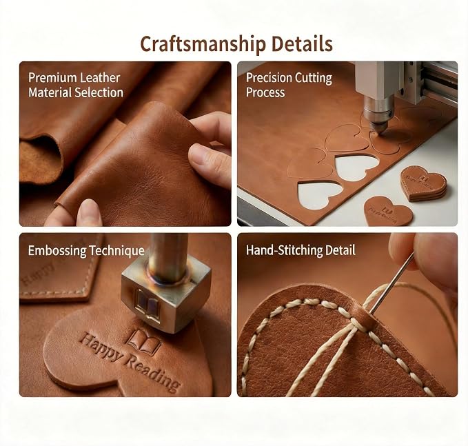Leather Heart Bookmarks for Reading Women - 6 Pcs Happy Reading Corner Page Bookmarks, Cute Book Marks Graduation Giffs for Kids Students, Teacher Appreciation, Book Lovers, Perfect Bookish Gifts