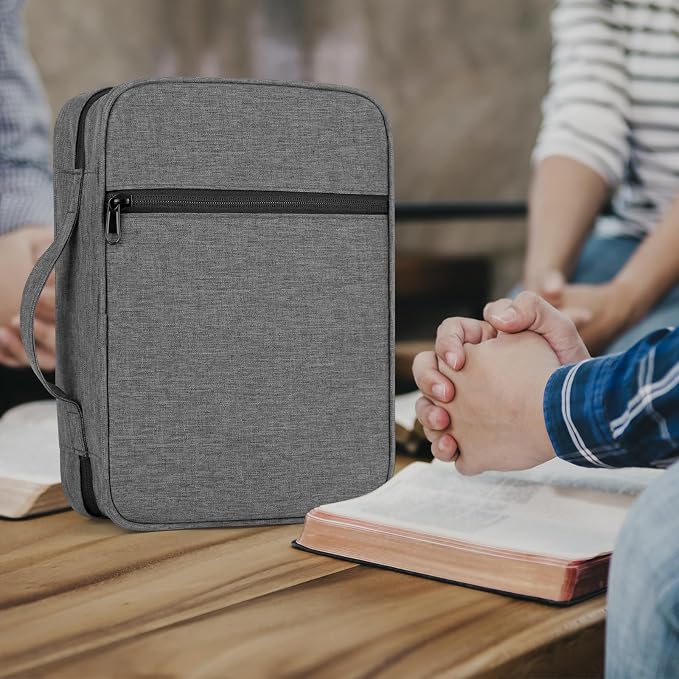 Bible Cover with Durable Handle, Carrying Book Case Church Bag Bible, Protective with Zippered Pocket, Bible Study Accessories Supplies, Book Protector for Book Lovers, Grey